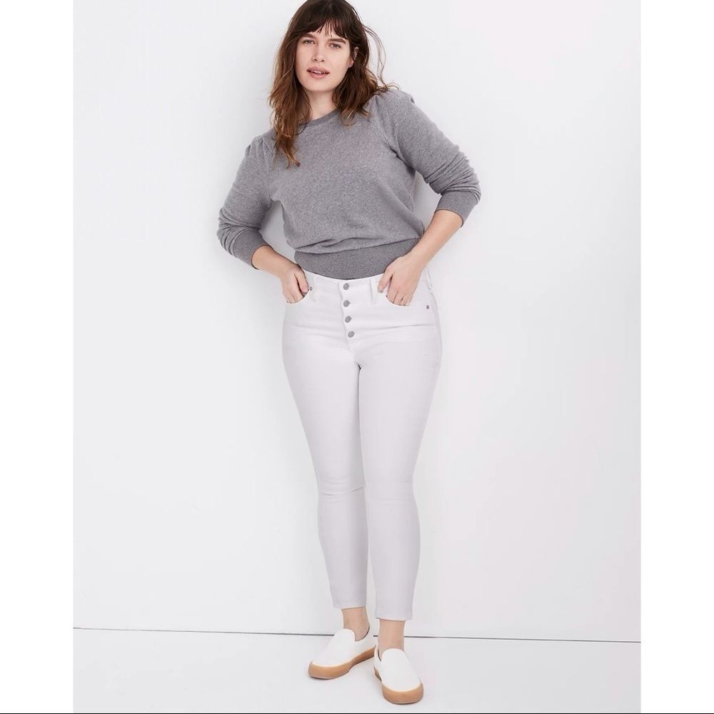 Madewell - 10" High-Rise Skinny Crop Jeans in Pure White: Button-Front Edition